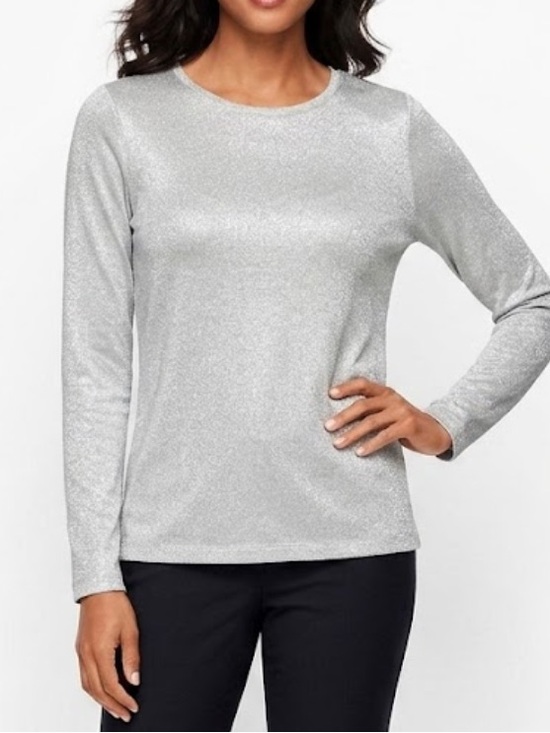 Talbots Tops - Talbots Silver Metallic Long-Sleeve Crewneck Top